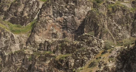 Drone flies over a young athletic female climber climbing a sheer cliff Stock Footage 277345291