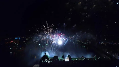 The drone flies up to the salute Video stock 159732444