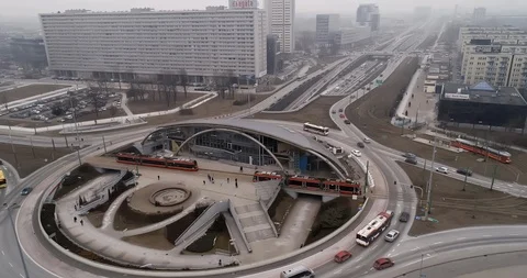The drone flies slowly from right to left over the Zi?tek roundabout during c Stock Footage 106916530