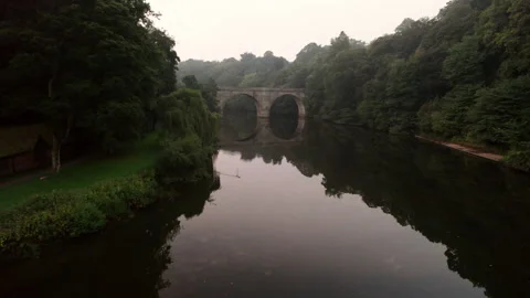 Drone flies slowly towards Prebends Bridge Stock Footage 276736164