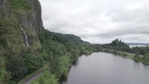 Drone Flies By Small Waterfall in Oregon Stock-Footage 206510093