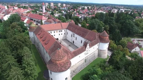 The drone flies smoothly over the old castle Stock-Footage 266168090