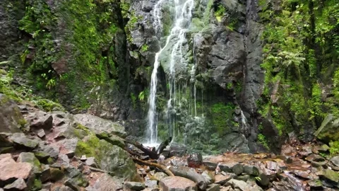 Drone flies straight into the waterfall in the Soth Germany. Blackforest Stock Footage 182037123