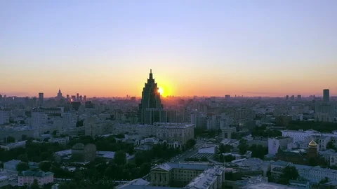 Drone flies at sunset parallel to the sun. Stock Footage 110707787