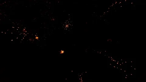 Drone flies through firework display at night Video stock 160129266