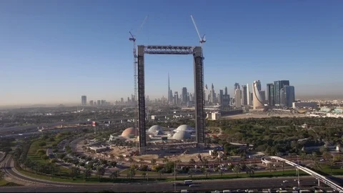 Drone flies through the frame in Dubai Stock Footage 105723771