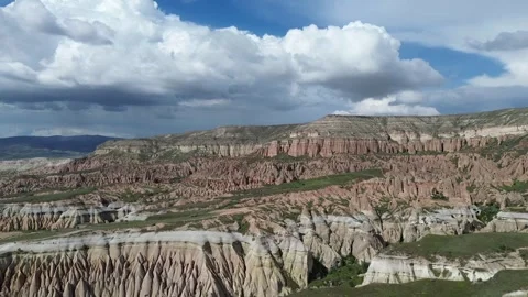 Drone Flies Toward Mountain Peak Over Red Valley Canyon, Cappadocia Stock Footage 343317693