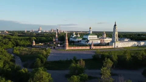 The drone flies towards the monastery and the city in the background Stock-Footage 155884673