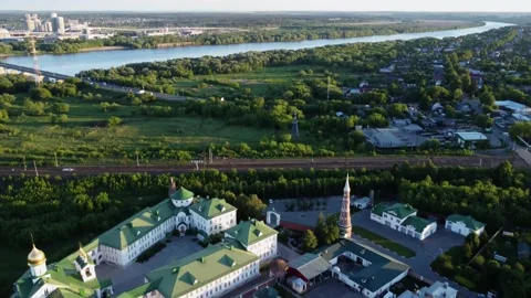 The drone flies towards the monastery and the city in the background Stock Footage 155884700
