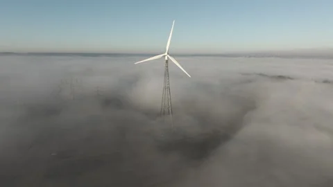 Drone flies towards rotating wind turbine. Stock Footage 301294728