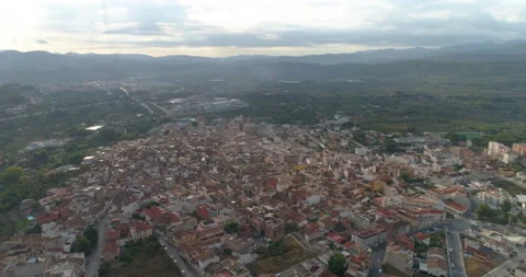 Drone flies very high over a town in the Valencian mountains Stock Footage 214660433