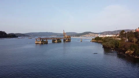 Drone flight on an abandoned structure on the sea Stock Footage 124385245
