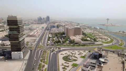 Drone Flight Above Al Khobar Waterfront and Modern City Stock Footage 337765652
