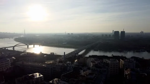 Drone flight above the Belgrade downtown in the evening. The capital of Serbia. Stock Footage 294279517