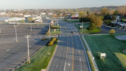 Drone flight above empty roadway, highway in Pennsylvania USA, empty Stock Footage 129293280