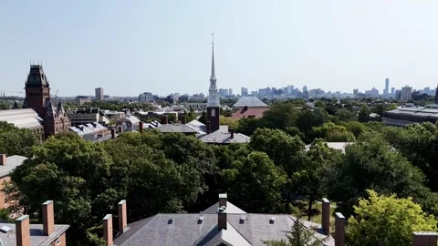 Drone flight above the Harvard Yard, Cambridge, Massachusetts, USA. Video stock 288279859