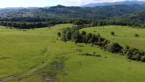 Drone flight above meadow or hilly field Stock Footage 108740540