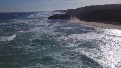 Drone flight above ocean cliff Stock Footage