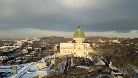 Drone flight above the Oratory catholic cathedral basilica. Montreal, Quebec, Stock Footage 296303752