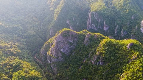 Drone flight above Praca canyon cliffs at sunset Video stock 318660646