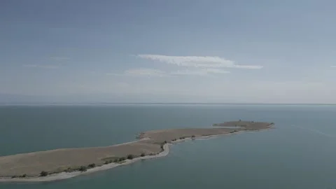 Drone Flight above Remote Island in Kapchagay Reservoir Stock Footage 343057870