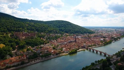 Drone Flight above River Neckar in Heidelberg - Germany Video stock 102512254