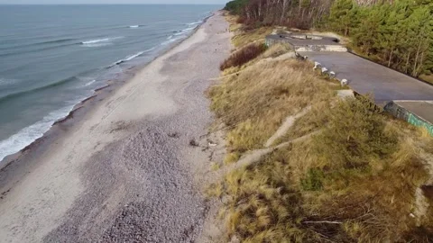 Drone Flight Above Rough Baltic Waters to Klaipėda War Bunker Stock Footage 330231913