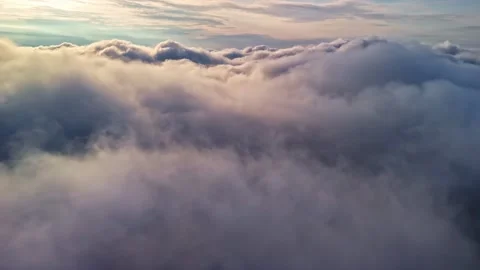 Drone Flight Above Soft Cloud Layer Under Diffuse Grey Sky Stock Footage 331680544