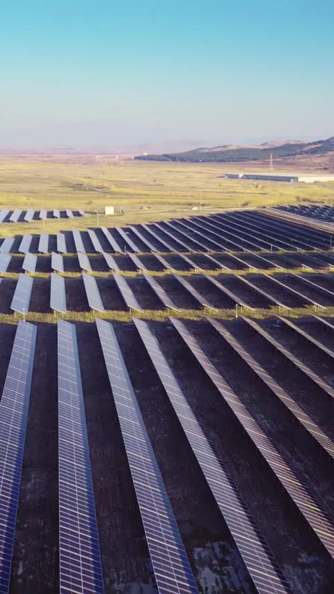 Drone flight above solar plant, vertical reels Stock Footage 283344899