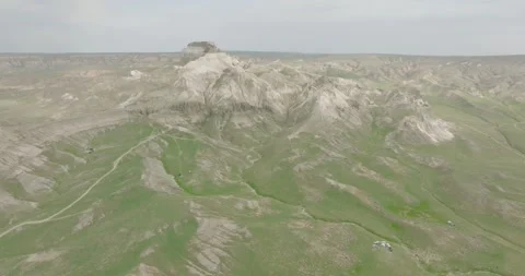 Drone Flight Above Valley of Castles Rock Formations in Mangystau Stock Footage 339275991
