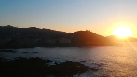 Drone flight above the waves clashing on the rocks in Baiona, Galicia, Spain Stock Footage 122467210