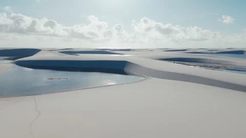 Drone flight across the dunes and lagoons of Lençóis Maranhenses. Stock Footage 321955973