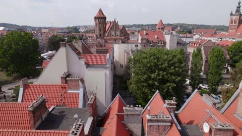Drone flight across the old town tiled roofs in the center of Gdansk, Poland, 4k Stock Footage 205213414