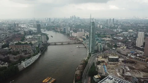 Drone flight (aerial) over the River Thames, central London. Video stock 90456552