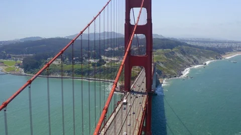 Drone flight along the famous landmark of San Francisco - beautiful Golden Gate Stock Footage 121768570