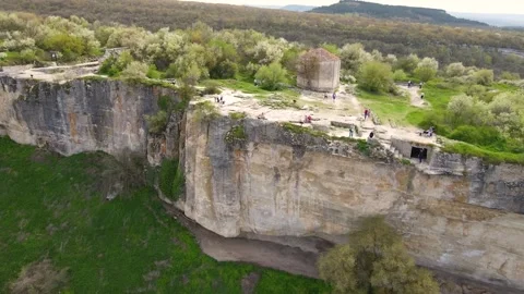 Drone flight along the gorge of the limestone mountains. Stock Footage 254051086