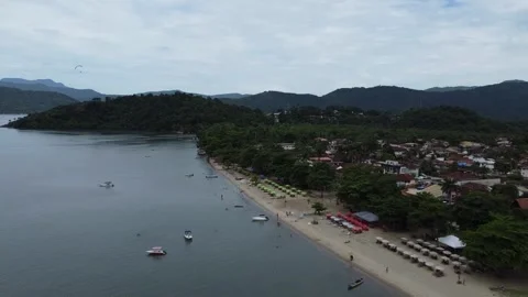Drone flight along the Jabaquara Beach in Paraty in Brazil Stock Footage 328623449