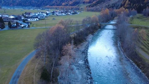 Drone Flight Along Mountain River in Ötztal Valley, Tyrol 動画素材 337346283