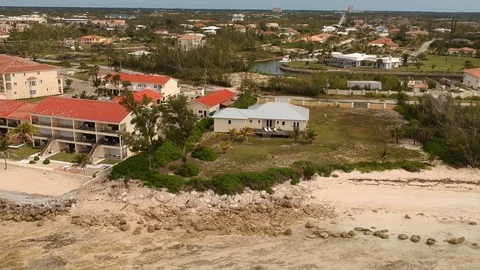Drone Flight Along Port of Call Beach Coastline, Freeport Grand Bahama Stock Footage 88992105