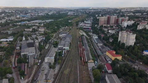 Drone Flight Along Railway Tracks in Chisinau, Moldova Видео 344687807