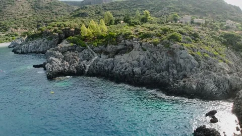 Drone Flight Along Rocky Peninsula Coast Greece Stock Footage 336839720
