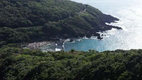Drone flight along rugged coast of Yakushima Japan. Video stock 165574184