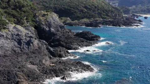 Drone flight along rugged coast of Yakushima Japan. Stock Footage 165574201