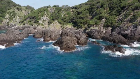 Drone flight along rugged coast of Yakushima Japan. Video stock 165574209