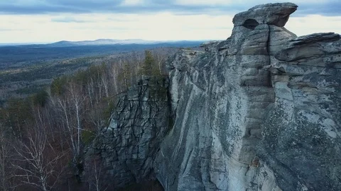 Drone flight along the stone wall Aracul Stock Footage 98384240