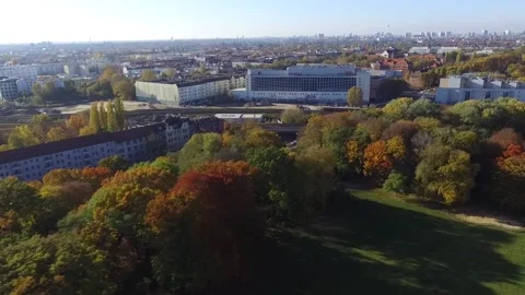 Drone Flight Along Trees With View Of Suburban Train And ShopCenter Видео 223192268