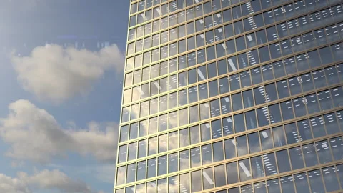 Drone flight along the windows of modern skyscraper in the sunset sunlight Stock Footage 268736422