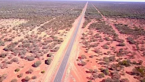 Drone flight and aerial view highway outback Australia Stock Footage 76111414