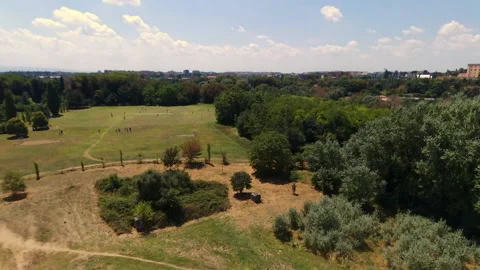 Drone flight and downhill over Aniene park in Rome, Italy - Full HD - ProRes Stock Footage 142158196