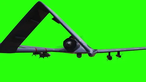 Drone in Flight and Impact Explosion, UAV Strike Detonation. Green screen Video stock 336345579